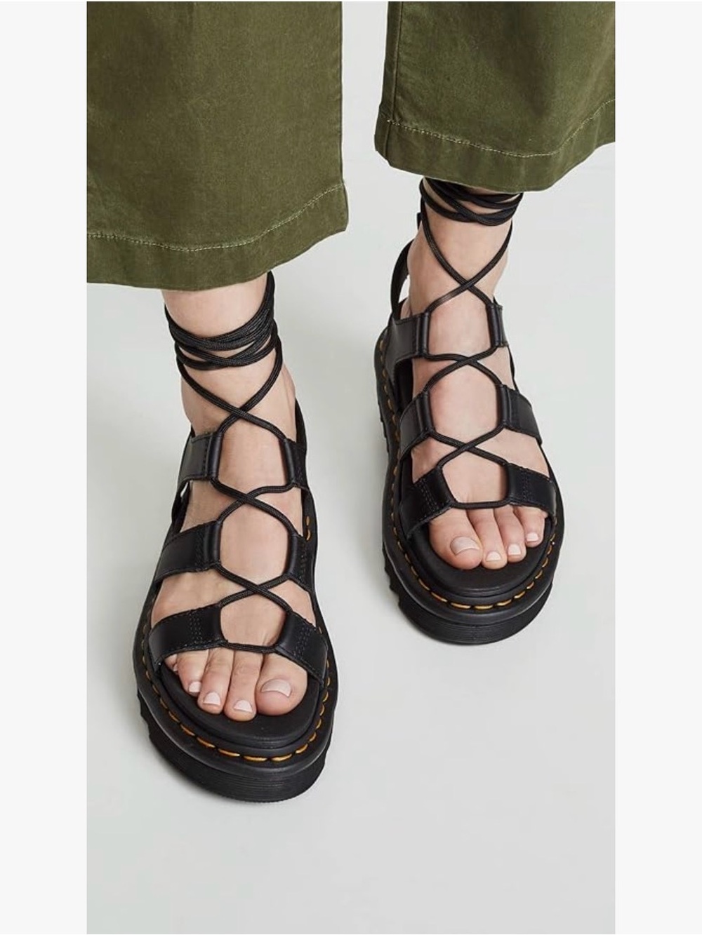 NWOB Dr. Martens Women's Nartilla Hydro Black Gladiator Lace-Up Sandals - Size 9